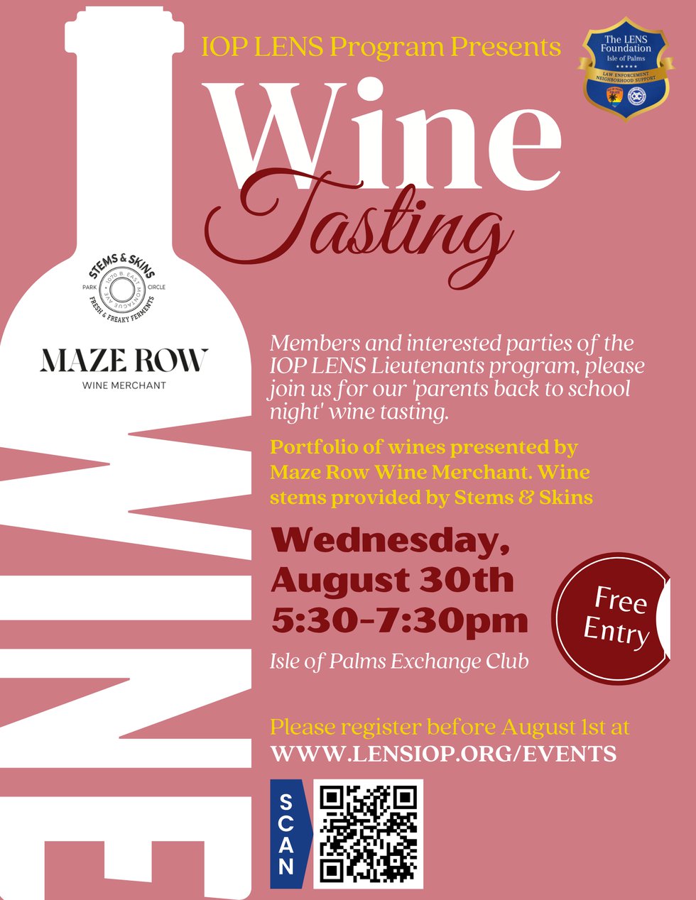 LENS wine tasting event - wine tasting event August 30th